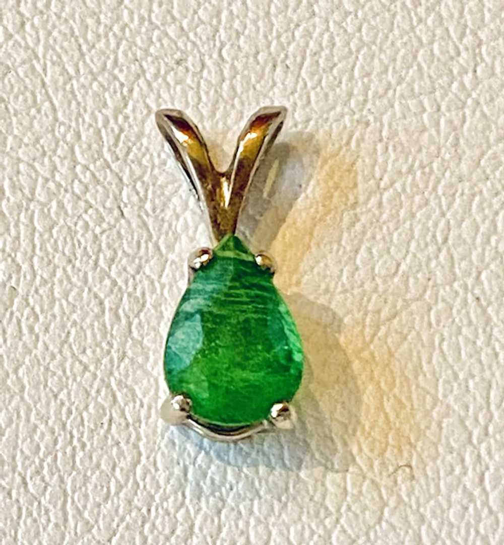 14K Pear Shaped Emerald Pendant - image 2