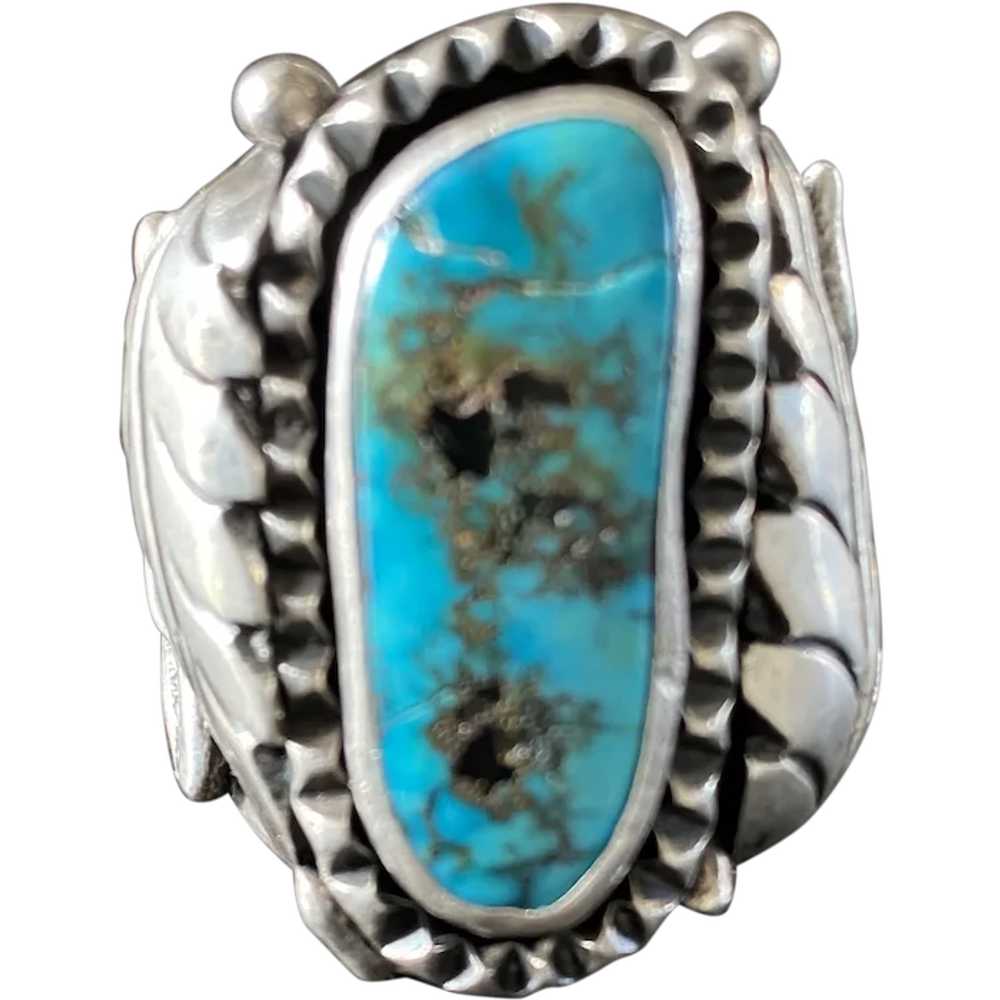 925 Sterling Silver Turquoise Statement Ring - image 1
