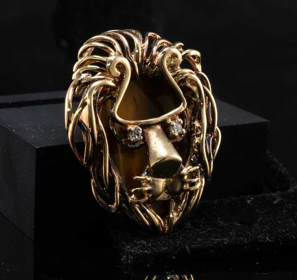 Diamond 14K Gold Lion Pendant Slide by Jack Gutsc… - image 11