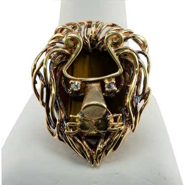 Diamond 14K Gold Lion Pendant Slide by Jack Gutsc… - image 1