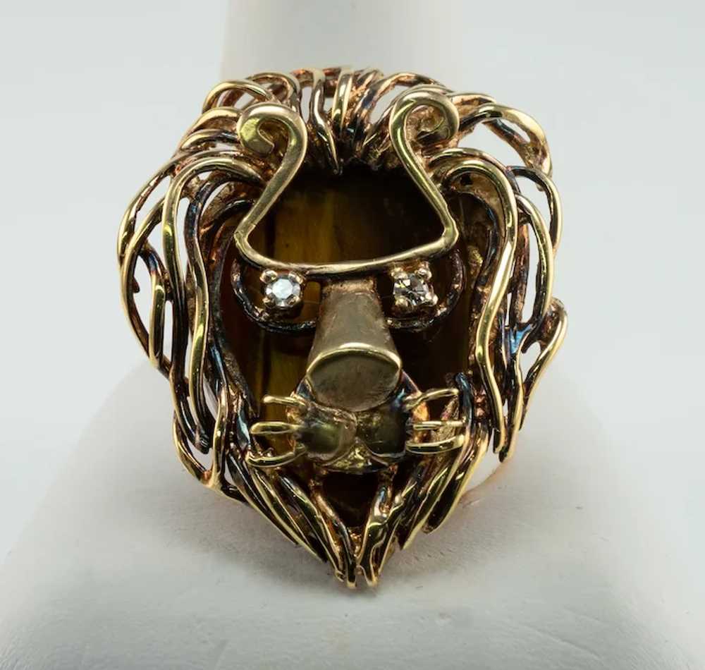 Diamond 14K Gold Lion Pendant Slide by Jack Gutsc… - image 5