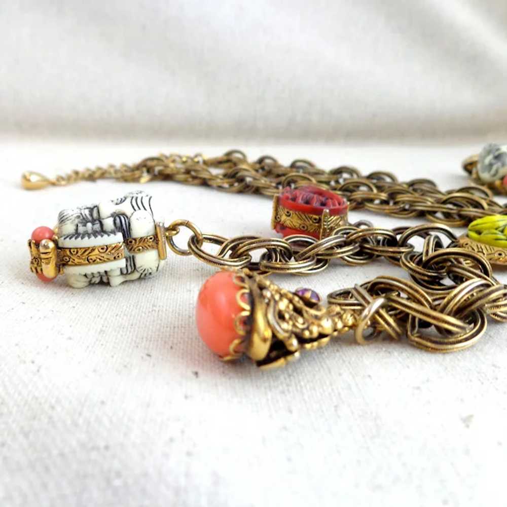 Vintage SELRO Noh Devil Mask Necklace with Charms… - image 3