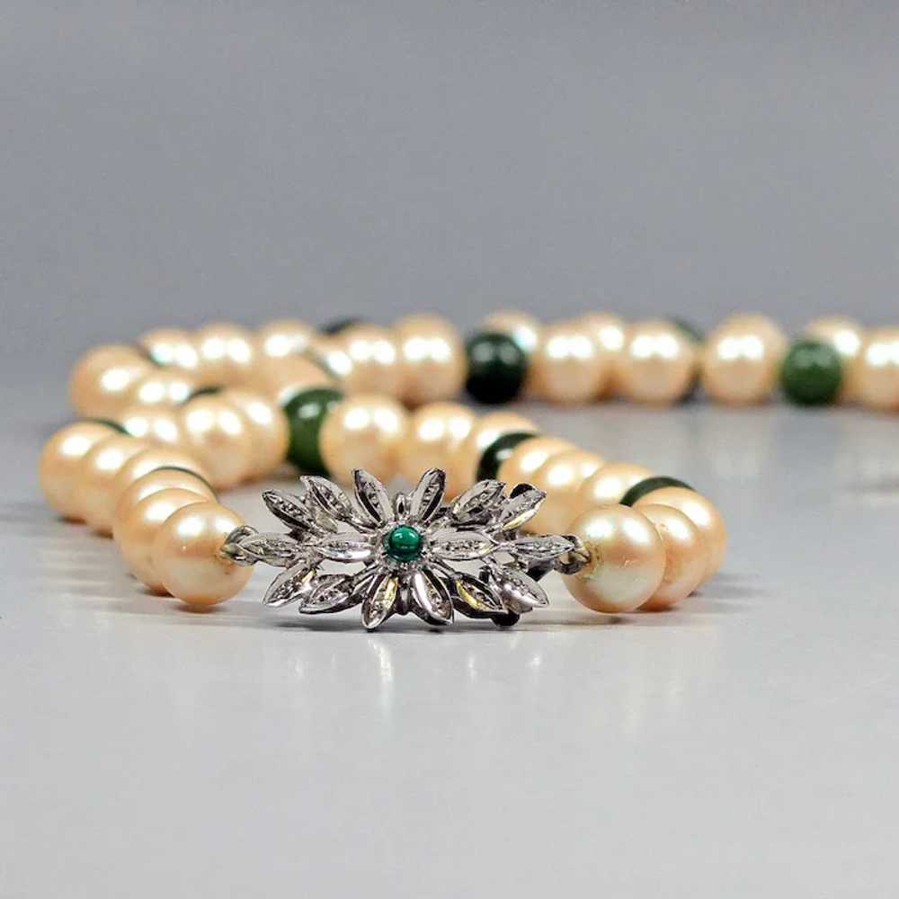 Nephrite and artificial pearl beads necklace femm… - image 2