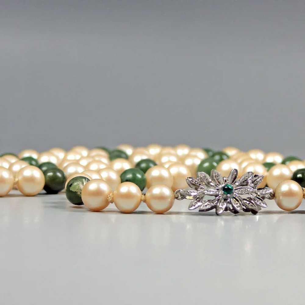 Nephrite and artificial pearl beads necklace femm… - image 3