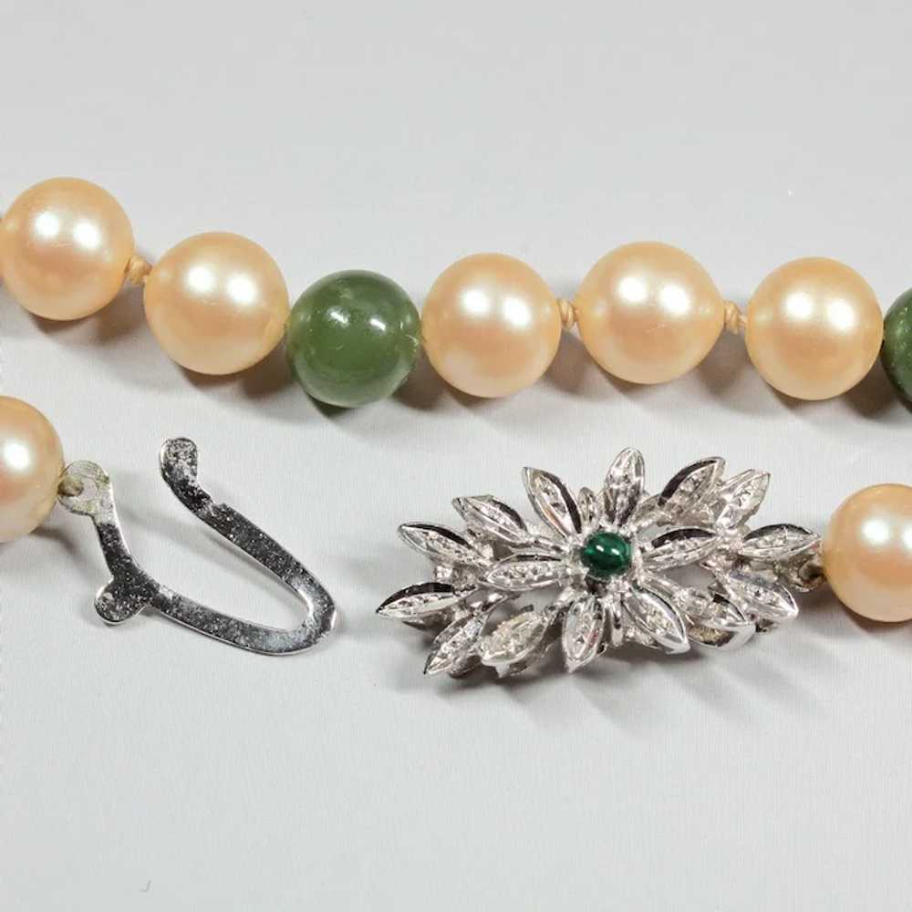 Nephrite and artificial pearl beads necklace femm… - image 5