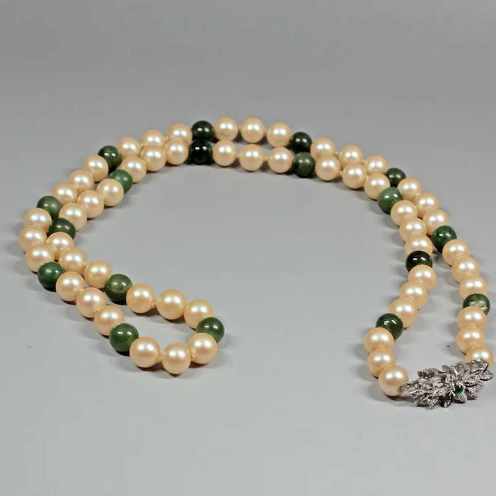 Nephrite and artificial pearl beads necklace femm… - image 6
