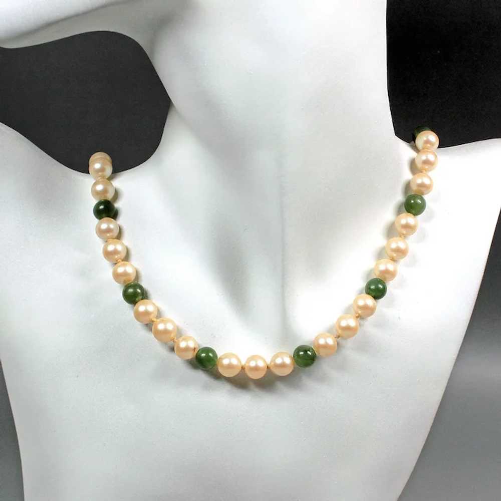 Nephrite and artificial pearl beads necklace femm… - image 7