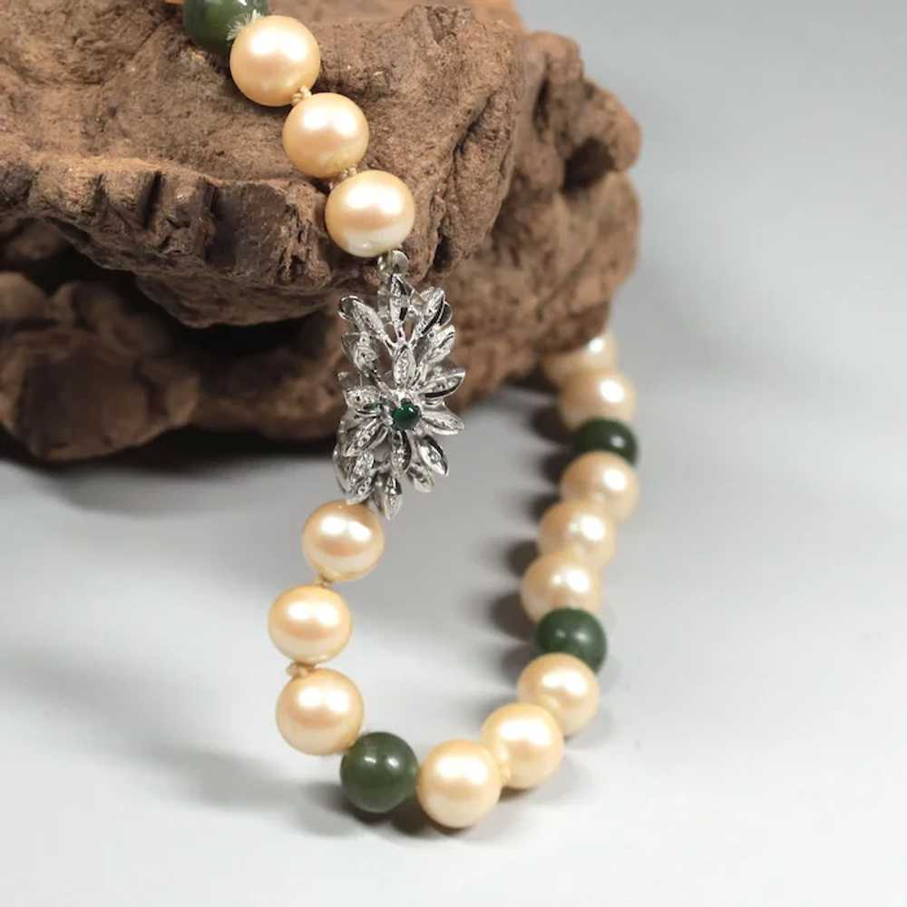 Nephrite and artificial pearl beads necklace femm… - image 8