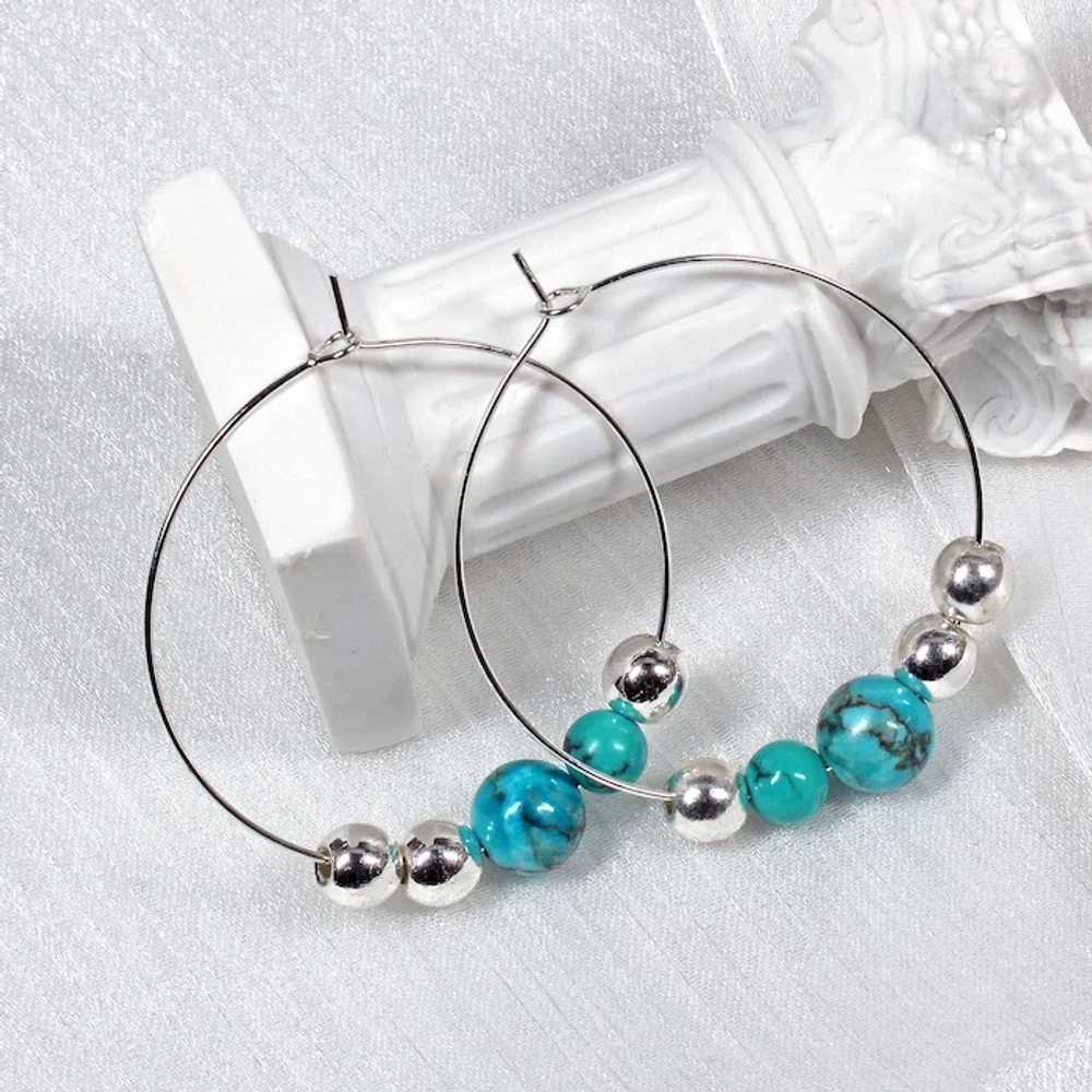 Turquoise Color Round Earrings - African Turquois… - image 2