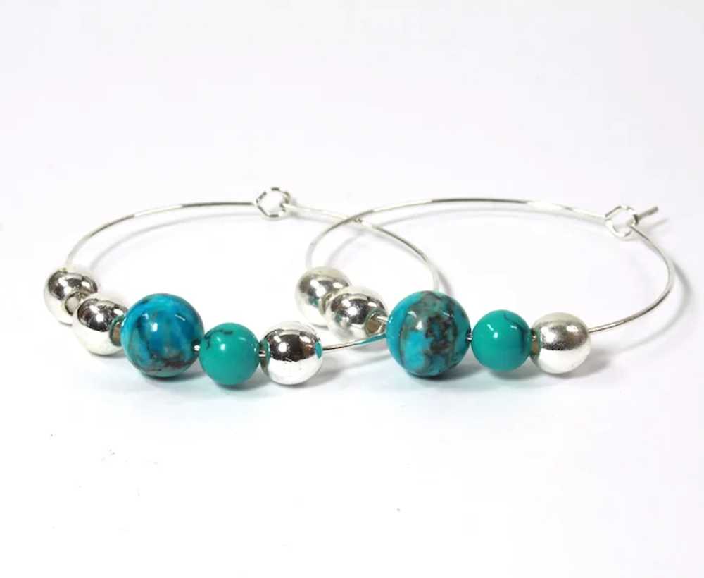 Turquoise Color Round Earrings - African Turquois… - image 3