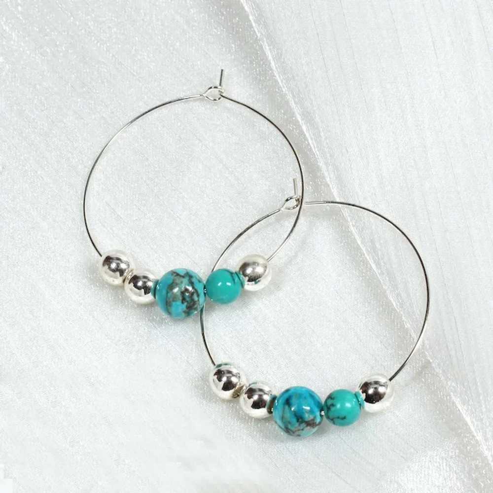 Turquoise Color Round Earrings - African Turquois… - image 4