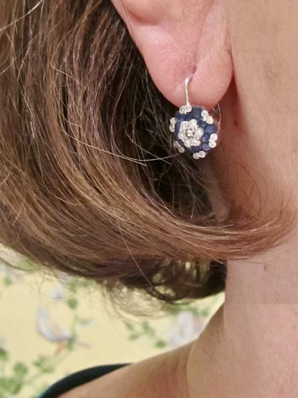 Vintage Estate Sapphire & Diamond Earrings 18K - image 9