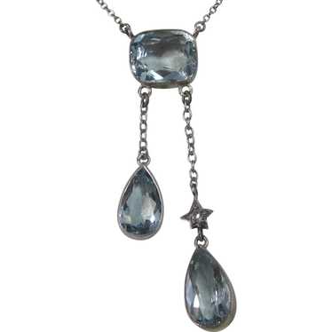 Antique Edwardian Aquamarine Diamond Negligee Nec… - image 1