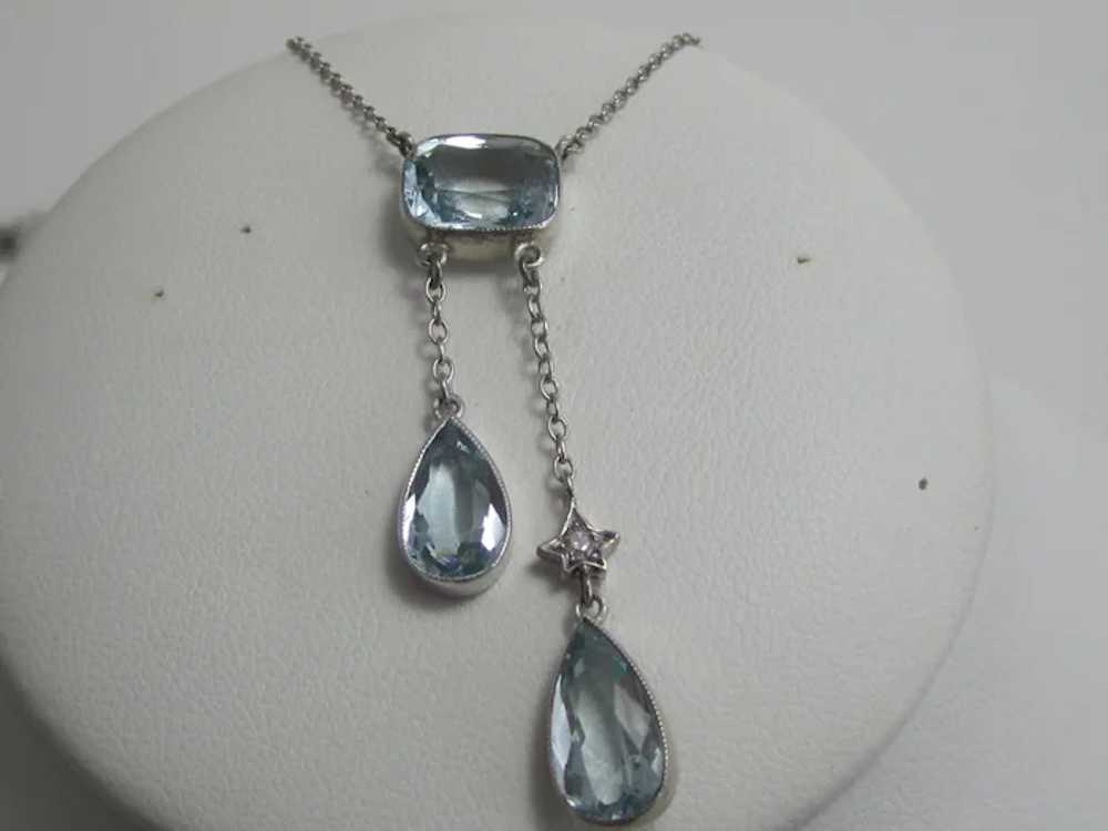 Antique Edwardian Aquamarine Diamond Negligee Nec… - image 3