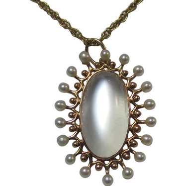 Antique Victorian Moonstone Seed Pearl Necklace 14