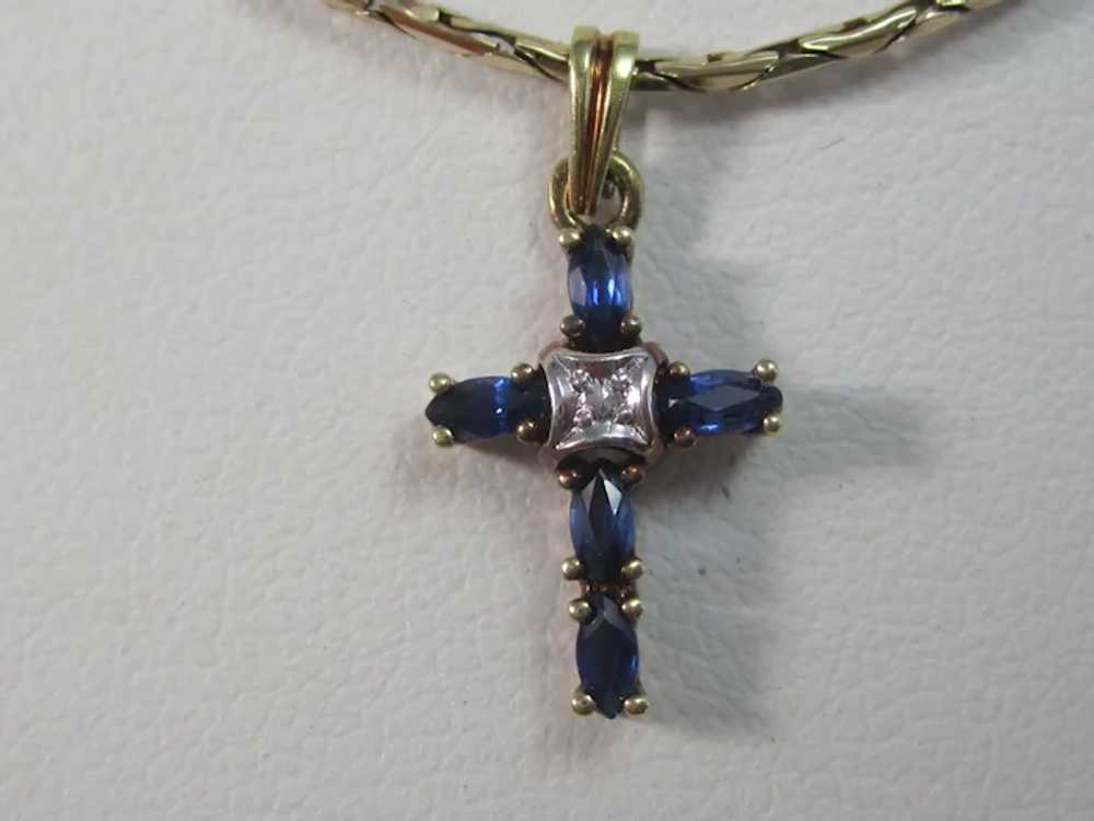 Vintage Estate Sapphire & Diamond Cross Pendant 1… - image 4