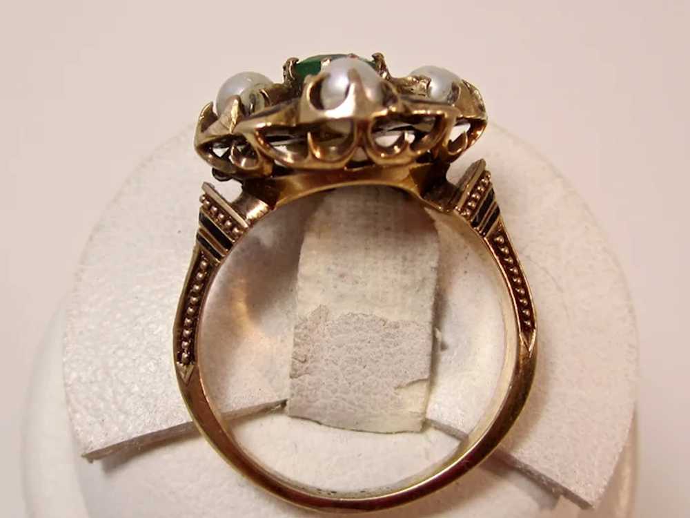 Antique Edwardian Emerald & Pearl Ring 14K - image 5