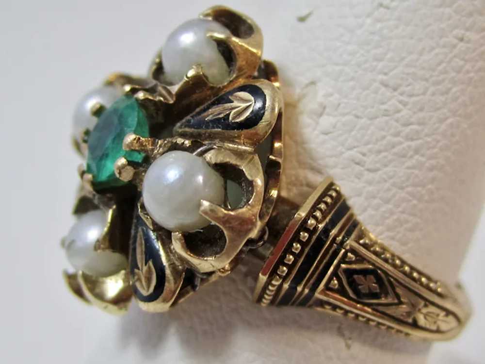 Antique Edwardian Emerald & Pearl Ring 14K - image 6
