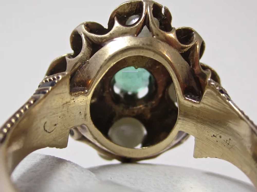 Antique Edwardian Emerald & Pearl Ring 14K - image 8