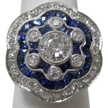 Vintage Estate Sapphire & Old European Cut Diamon… - image 1