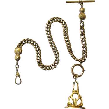 Classic Gilt Metal Vest chain with T-bar, Swivel,… - image 1