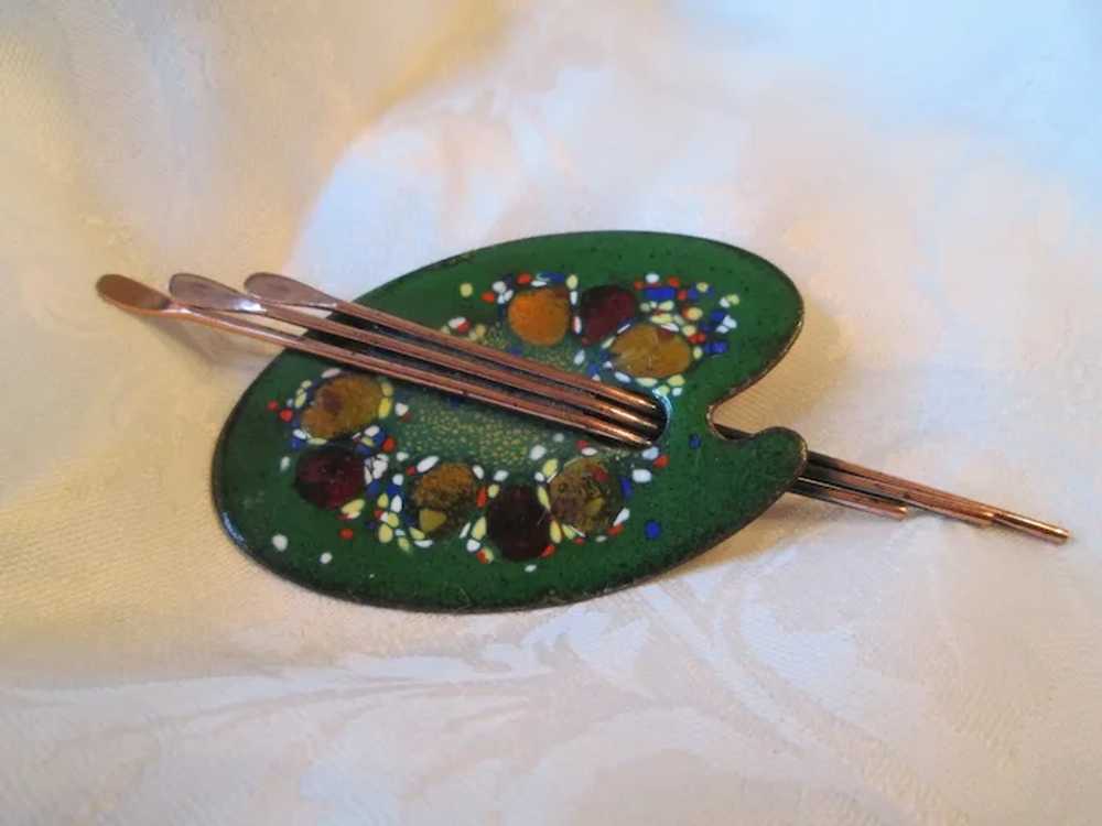 Matisse Palette Green Enamel Copper Artist Brooch A Gem