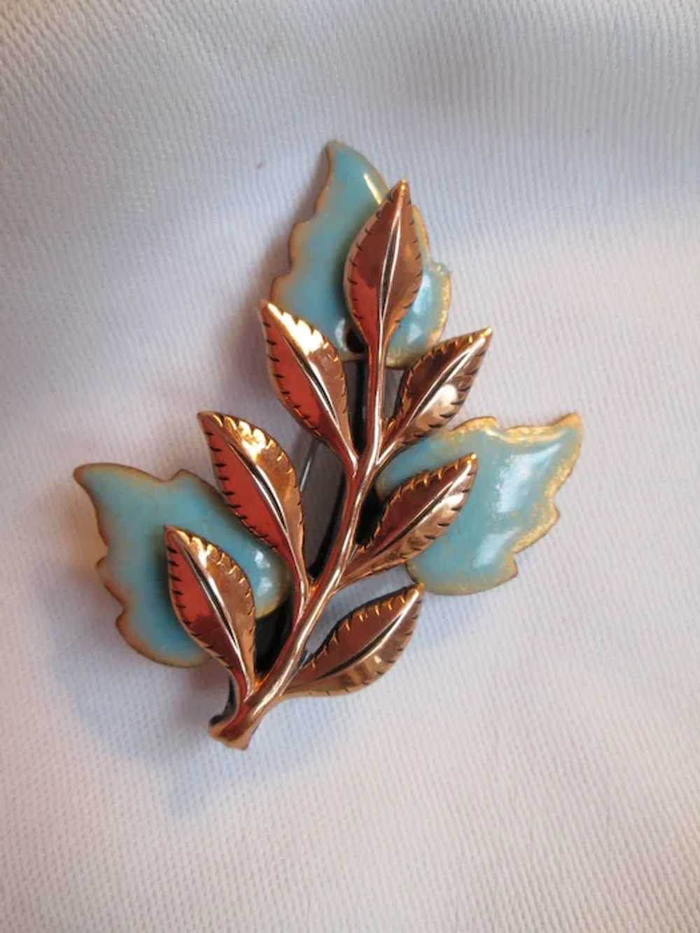 Matisse Pale Blue "Laurel" Leaf Brooch & Earrings - image 3