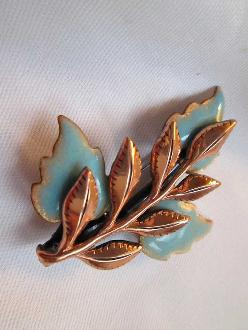 Matisse Pale Blue "Laurel" Leaf Brooch & Earrings - image 4