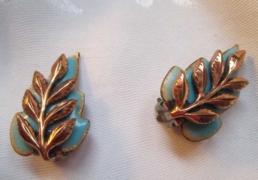 Matisse Pale Blue "Laurel" Leaf Brooch & Earrings - image 6