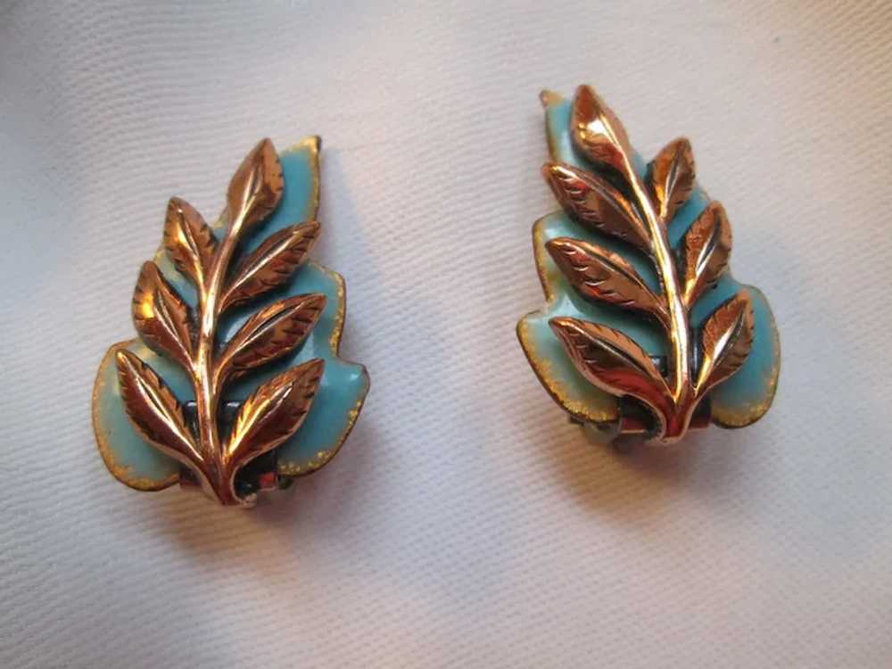 Matisse Pale Blue "Laurel" Leaf Brooch & Earrings - image 7