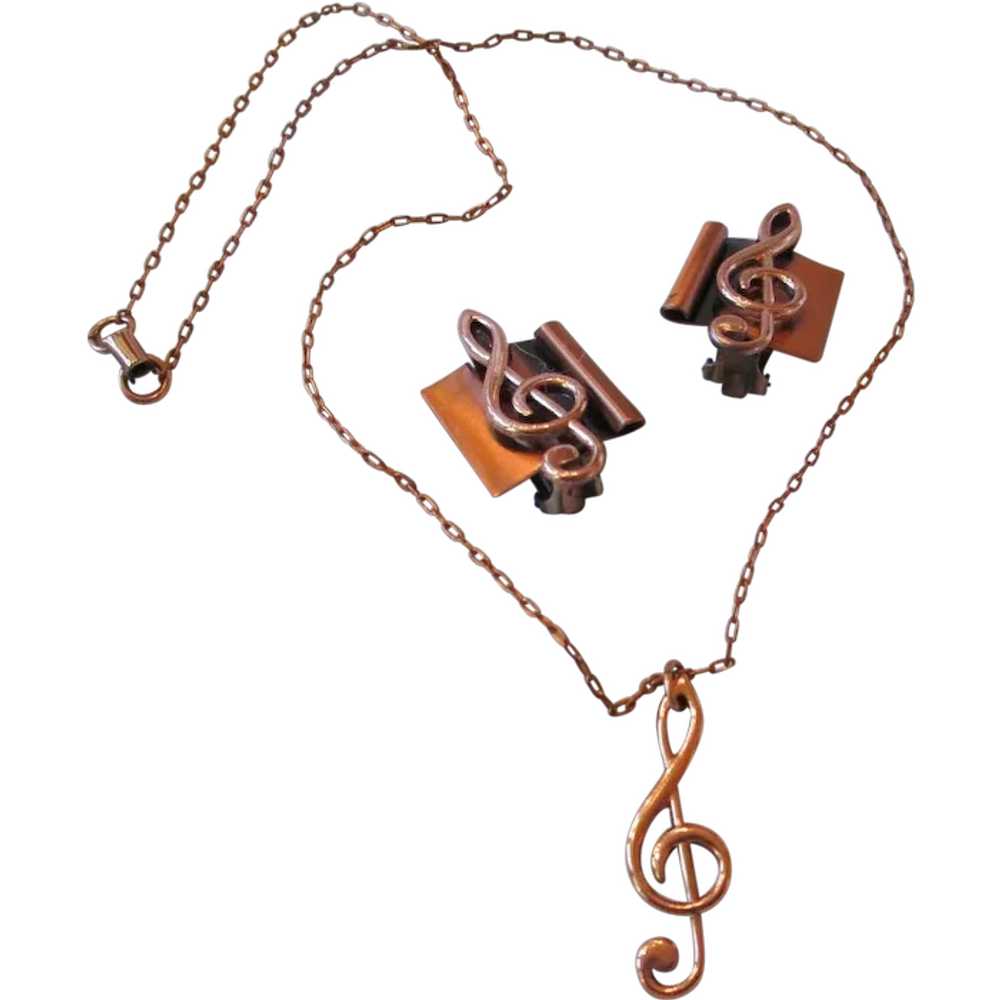 Renoir Treble Clef Pendant Necklace and Earrings - image 1