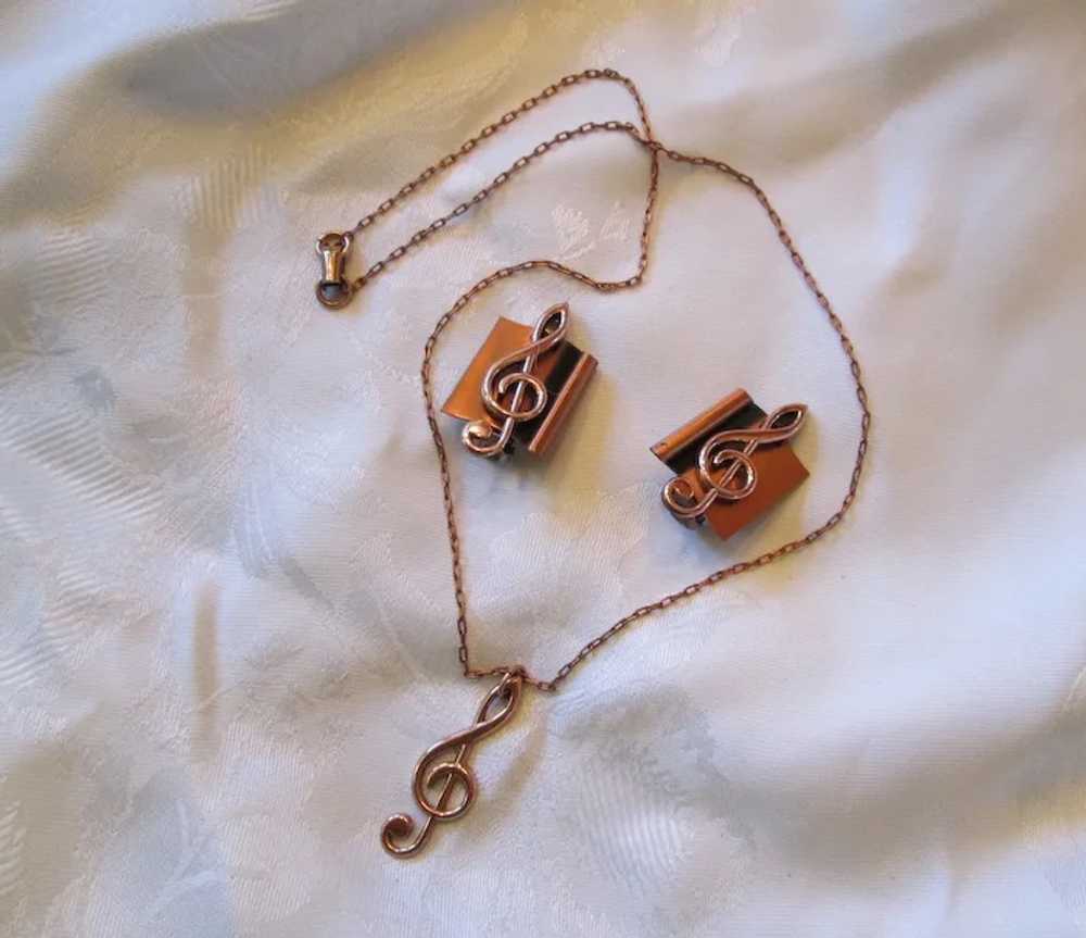 Renoir Treble Clef Pendant Necklace and Earrings - image 2