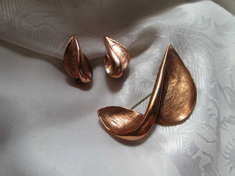 Renoir "Galaxy" Brushed Copper Brooch and Earrings - image 2
