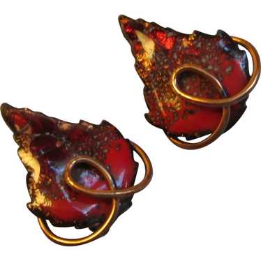 Matisse Renoir "Leafsong" Red Enamel Copper Earrin