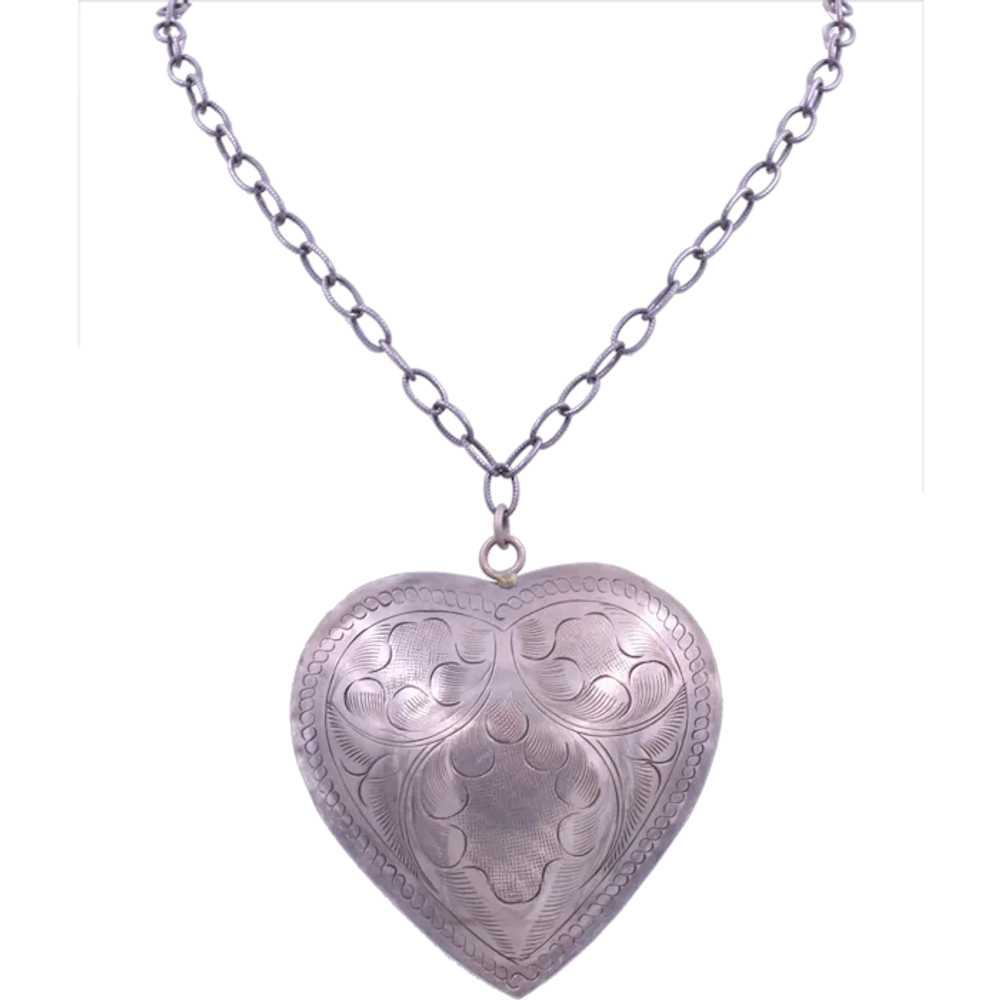 Necklace Heart Puffer Puffy Etched Pendant Paperclip … - Gem