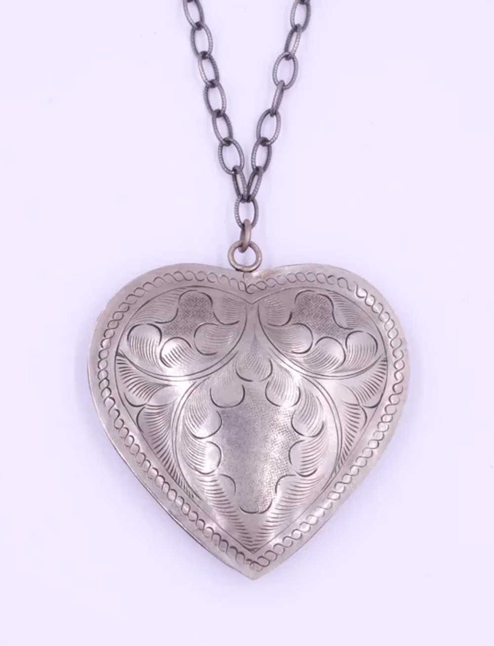 Necklace Heart Puffer Puffy Etched Pendant Paperclip Gem