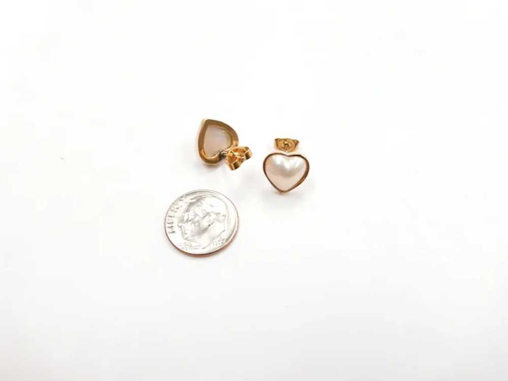 Romantic Cultured Pearl Heart Stud Earrings 14k Y… - image 4