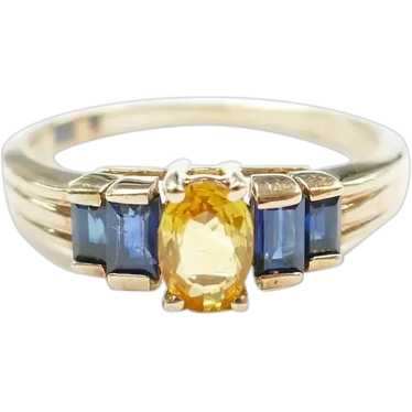 Yellow and Blue Sapphire .84 ctw Ring 10k Gold