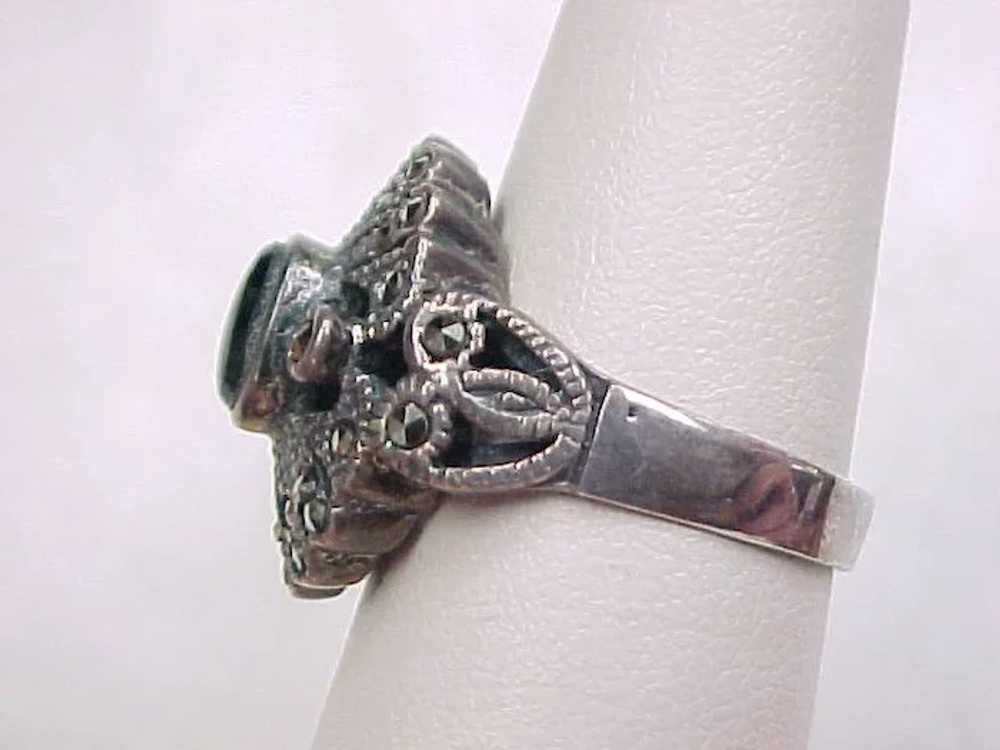 Vintage Sterling Silver Marcasite and Onyx Ring - image 4