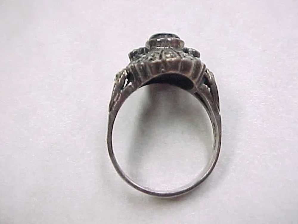 Vintage Sterling Silver Marcasite and Onyx Ring - image 7