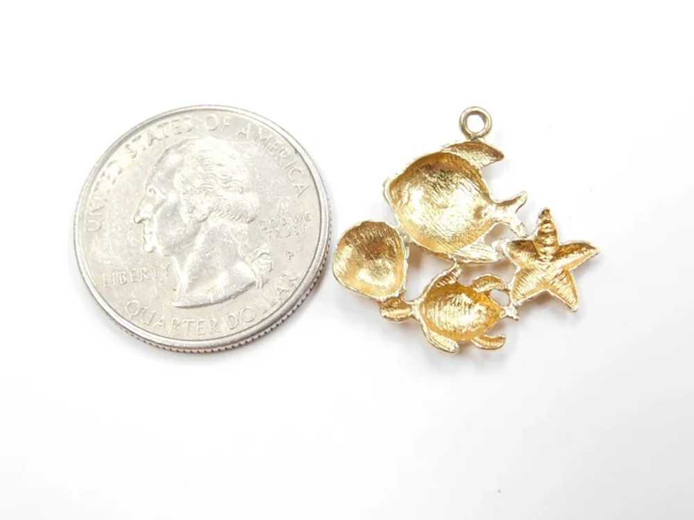 14k Gold Nautical Sea Life Charm ~ Fish, Starfish… - image 2