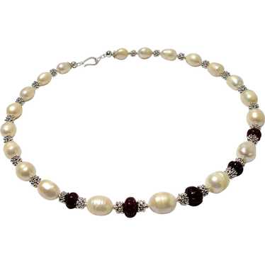 JFTS Cultured Freshwater Pearls & Ruby Necklace - image 1