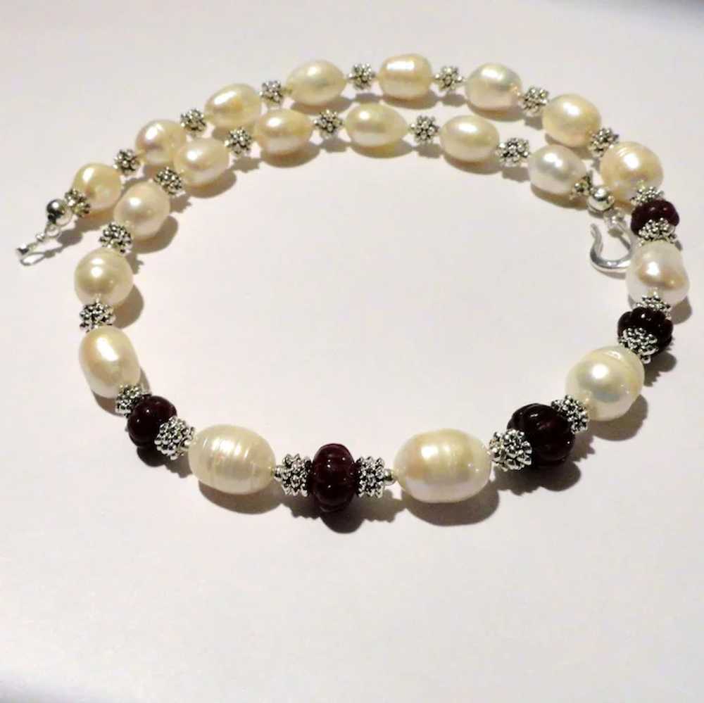 JFTS Cultured Freshwater Pearls & Ruby Necklace - image 2