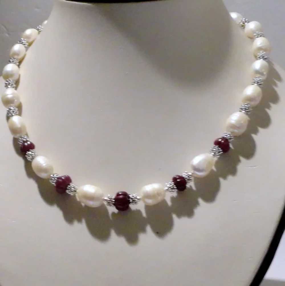 JFTS Cultured Freshwater Pearls & Ruby Necklace - image 3
