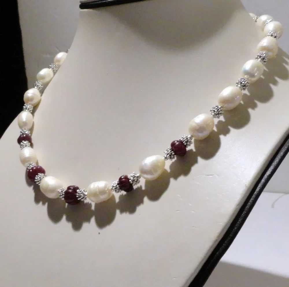 JFTS Cultured Freshwater Pearls & Ruby Necklace - image 4