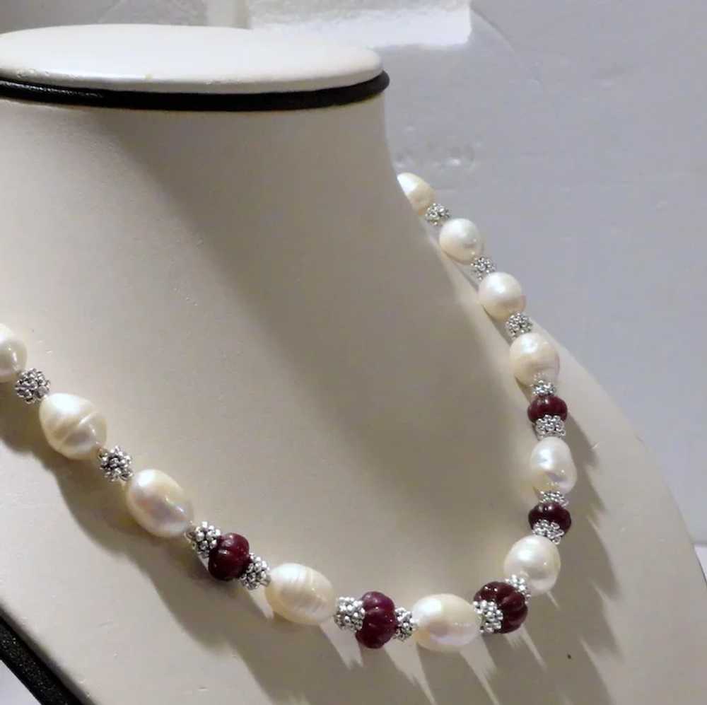 JFTS Cultured Freshwater Pearls & Ruby Necklace - image 5