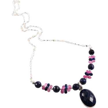 JFTS Blue & Pink Sapphire Necklace W/Blue Sapphire