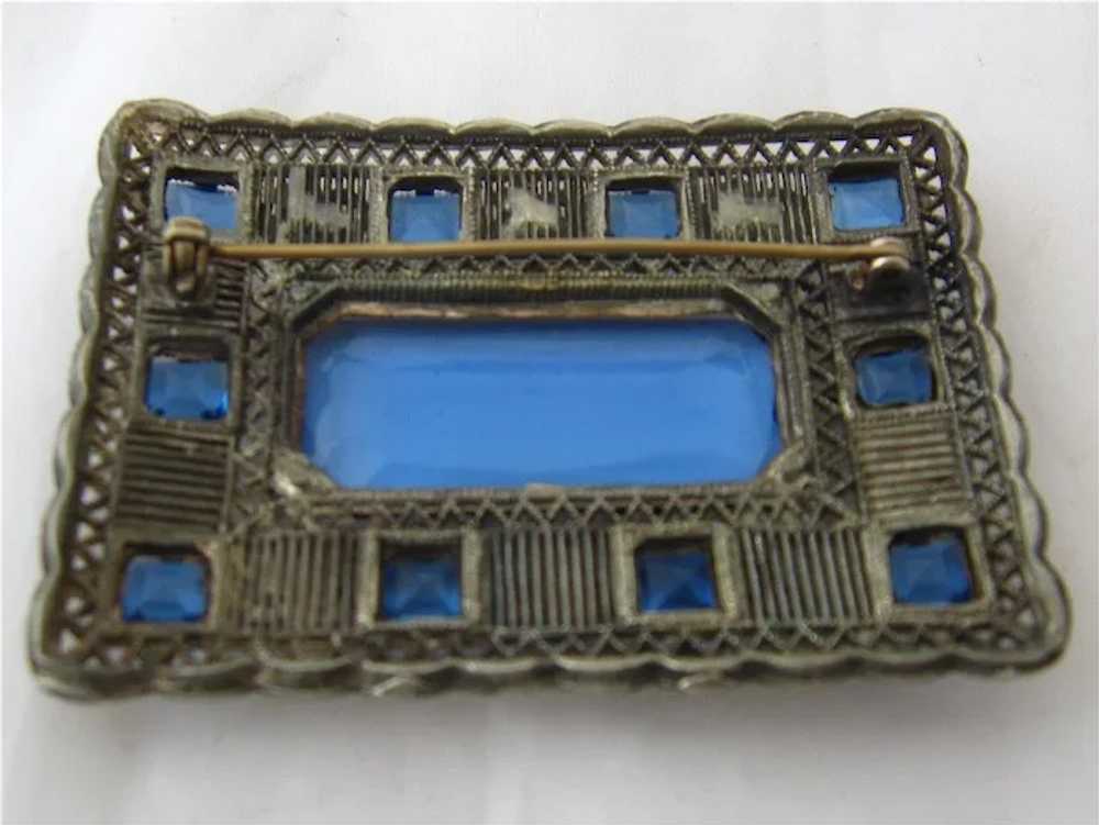 Sash Pin Rectangular Filigree Enamel Clover Blue … - image 3