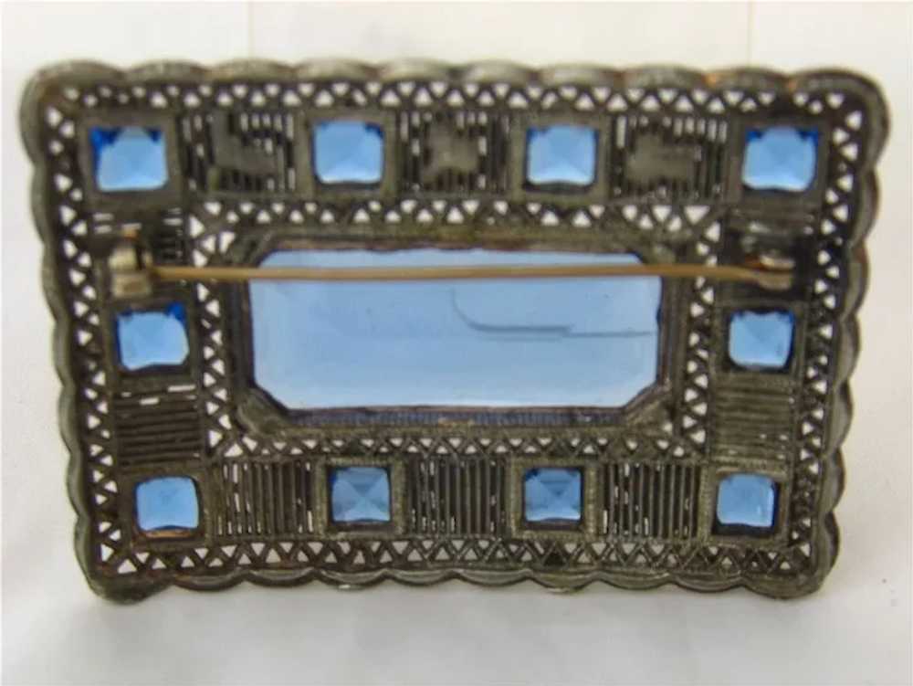 Sash Pin Rectangular Filigree Enamel Clover Blue … - image 5