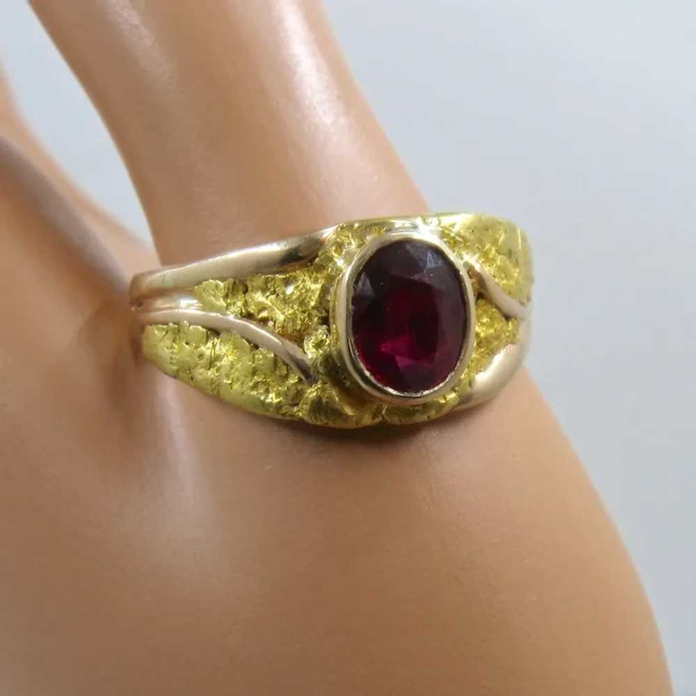 14K & Gold Nuggets Natural Red Spinel Mens Ring S… - image 11